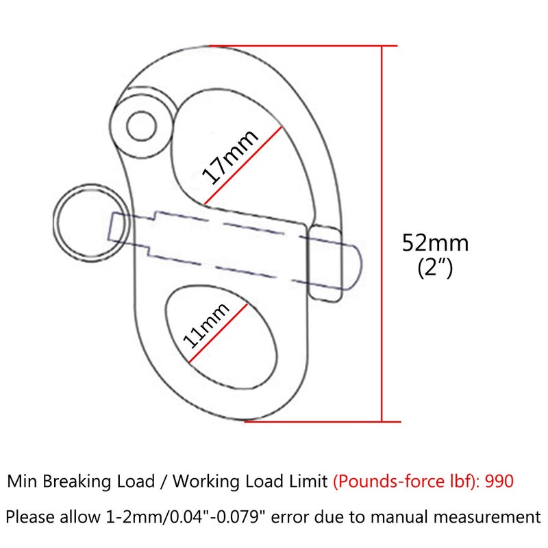 NRC&XRC Pair of 2"(52mm) 316 Stainless Steel Fixed Bail Snap Shackle for Bracelet, Sailboat - Image 2